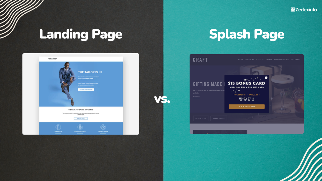 landing page vs. splash page